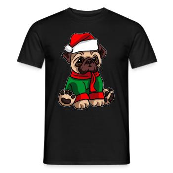 Carlin avec chapeau de Noël Costume de Noël - T-shirt homme - noir - Devant - AI Model Male 178 light (178cm)