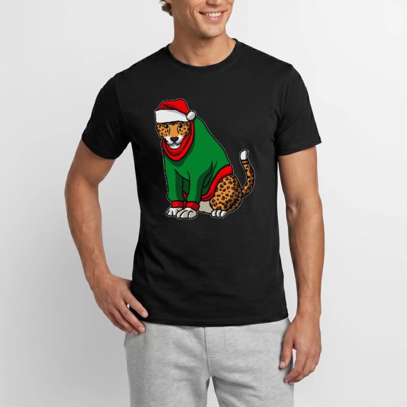 Léopard avec pull de Noël T-shirt homme
