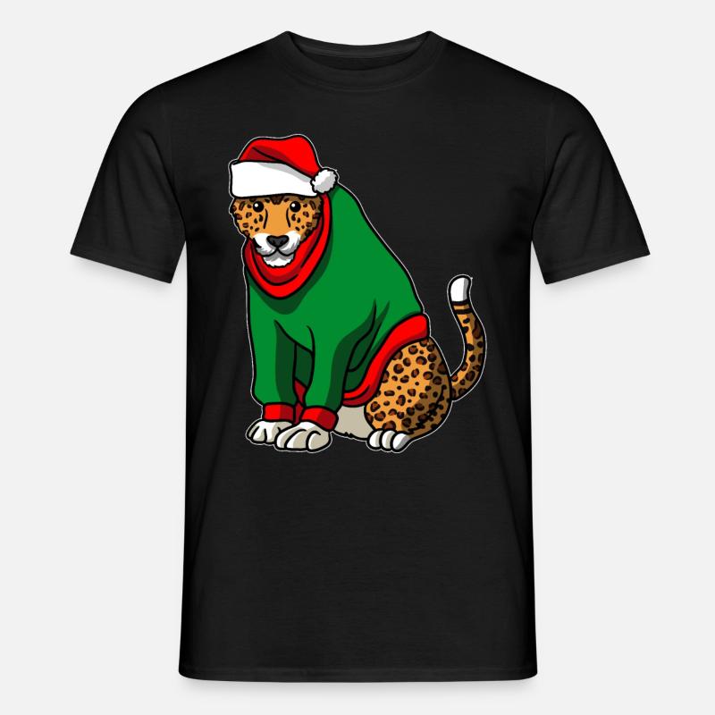 Léopard avec pull de Noël - T-shirt homme - noir