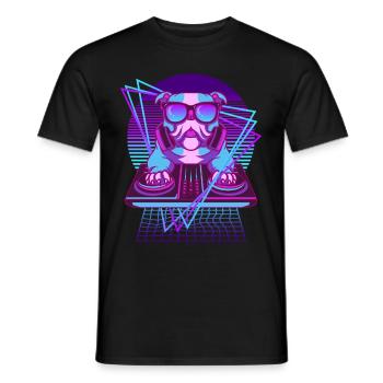Vaporwave Bulldog DJ Desk English Bulldog - Men's T-Shirt - black - Front - AI Model Male 178 light (178cm)