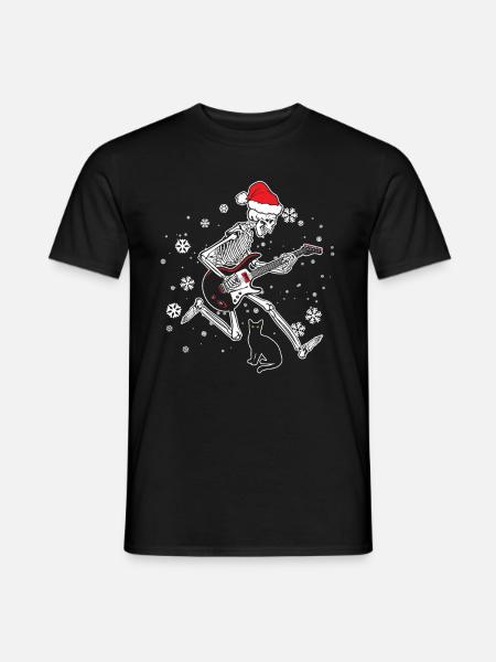 Skelett spielt E-Gitarre Katze Weihnachtsmütze - Männer T-Shirt - Schwarz