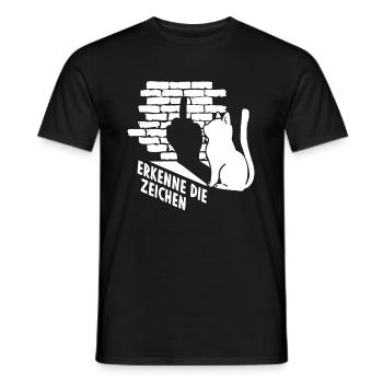 Lustige Katze Erkenne die Zeichen Mittelfinger - Männer T-Shirt - Schwarz - Vorne - AI Model Male 178 light (178cm)