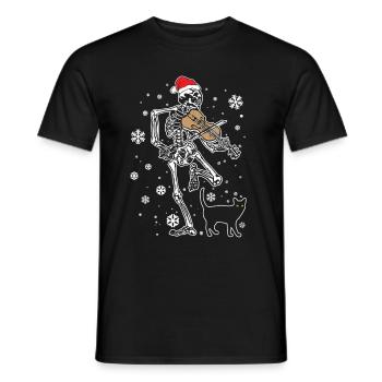 Skelett spielt Violine Katze Weihnachtsmütze - Männer T-Shirt - Schwarz - Vorne - AI Model Male 178 light (178cm)