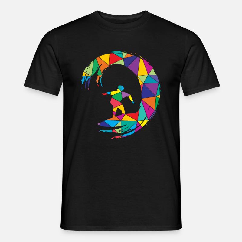 Low Poly Surfer Polygon Surfen - Männer T-Shirt - Schwarz