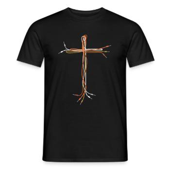 Jesus Cross Cable AUX Audio Cable - Men's T-Shirt - black - Front - AI Model Male 178 light (178cm)