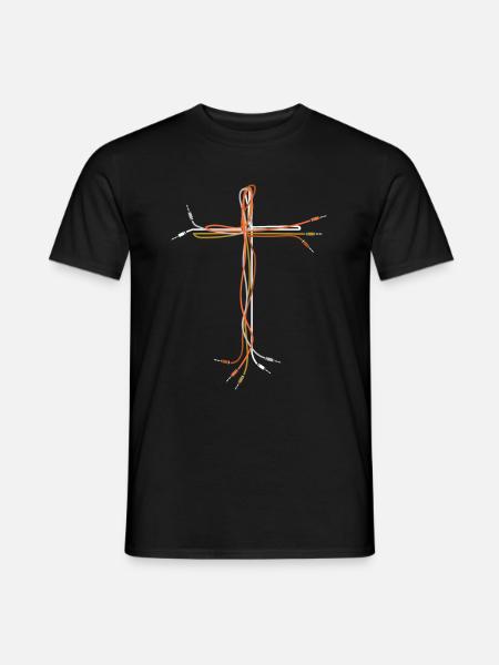 Jesus Kreuz Kabel AUX Audiokabel - Männer T-Shirt - Schwarz