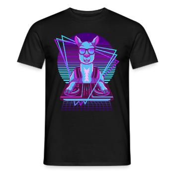 Vaporwave Llama DJ Pult Llama - Männer T-Shirt - Schwarz - Vorne - AI Model Male 178 light (178cm)