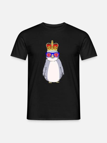 Pingouin Queen Elizabeth II Couronne britannique - T-shirt homme - noir