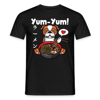 Anime Bulldog Ramen Nouilles Chien Kawaii - T-shirt homme - noir - Devant - AI Model Male 178 light (178cm)
