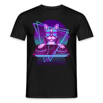 Vaporwave Bulldog DJ Pult French Bulldog - Men's T-Shirt - black - Front - AI Model Male 178 light (178cm)