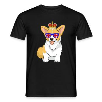 Corgi wears the crown of the Queen of England - Men's T-Shirt - black - Front - AI Model Male 178 light (178cm)