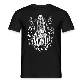 Skull Devil Vaporwave Gothic Mushrooms Roses - Men's T-Shirt - black - Front - AI Model Male 178 light (178cm)
