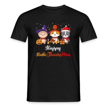 Happy HalloThanksMas - Männer T-Shirt - Schwarz - Vorne - AI Model Male 178 light (178cm)