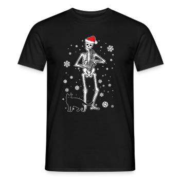 Squelette jouant du saxophone, chat, chapeau de Noël - T-shirt homme - noir - Devant - AI Model Male 178 light (178cm)
