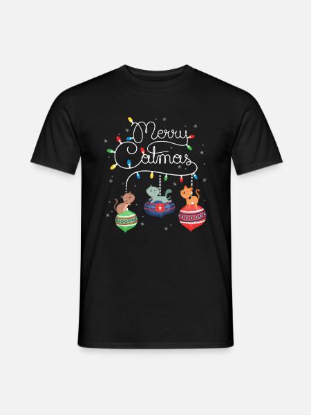 Merry Catmas Cat Weihnachten Katzen Deko - Mænd T-shirt - sort