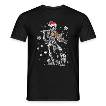 Skelett spielt Violine Katze Weihnachtsmütze - Männer T-Shirt - Schwarz - Vorne - AI Model Male 178 light (178cm)