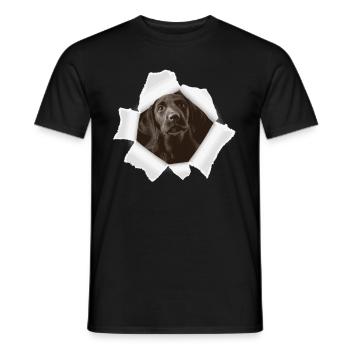 Dog peeking through hole - Men's T-Shirt - black - Front - AI Model Male 178 light (178cm)