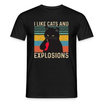 I like Cats and Explosions - Men's T-Shirt - black - Front - AI Model Male 178 light (178cm)