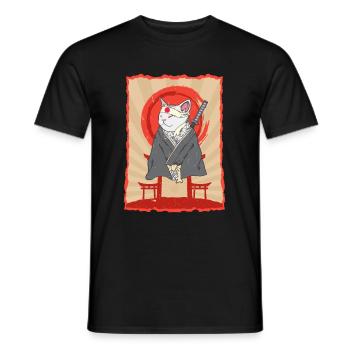 Samurai Japan Katze Torii Ninja Anime Katze - Männer T-Shirt - Schwarz - Vorne - AI Model Male 178 light (178cm)