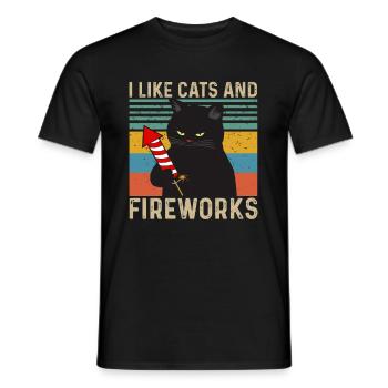 I like Cats and Fireworks - Männer T-Shirt - Schwarz - Vorne - AI Model Male 178 light (178cm)