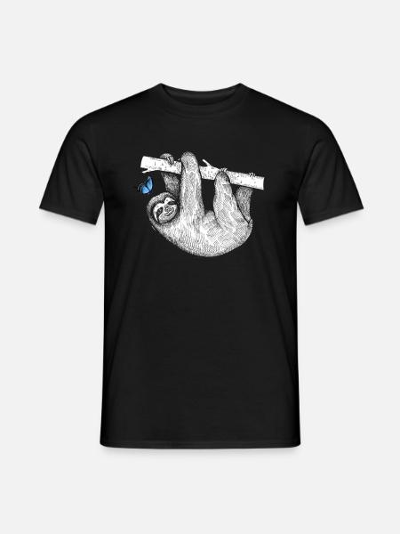Faultier mit Schmetterling - Männer T-Shirt - Schwarz