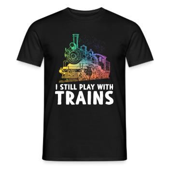 I Still Play With Trains Eisenbahn - Männer T-Shirt - Schwarz - Vorne - AI Model Male 178 light (178cm)