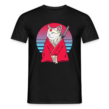 Samurai Japan Vaporwave Ninja Anime Katze - Männer T-Shirt - Schwarz - Vorne - AI Model Male 178 light (178cm)