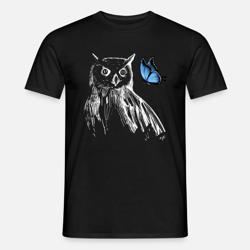 Eule mit Schmetterling - Männer T-Shirt - Schwarz
