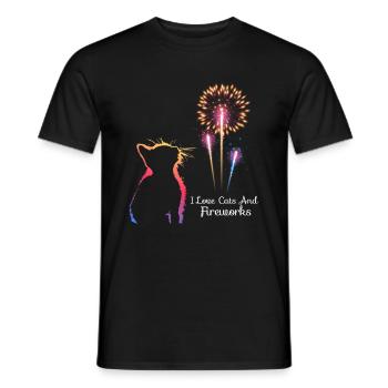 I love Cats and Fireworks - Männer T-Shirt - Schwarz - Vorne - AI Model Male 178 light (178cm)