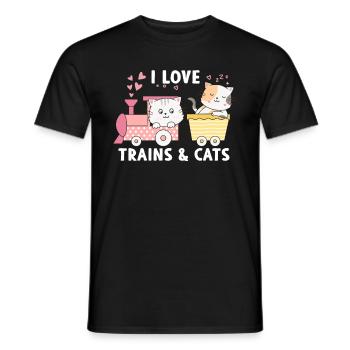 J’aime les trains et les chats - T-shirt homme - noir - Devant - AI Model Male 178 light (178cm)