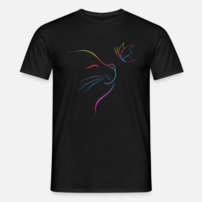 Katze mit Schmetterling - Männer T-Shirt - Schwarz