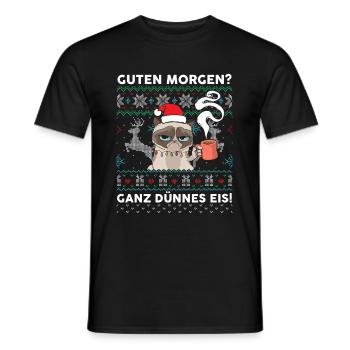 Guten Morgen Ganz Dünnes Eis Ugly Christmas Katze - Männer T-Shirt - Schwarz - Vorne - AI Model Male 178 light (178cm)