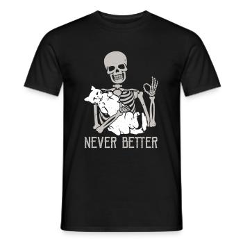 Never Better Skeleton Holding Cat - Männer T-Shirt - Schwarz - Vorne - AI Model Male 178 light (178cm)