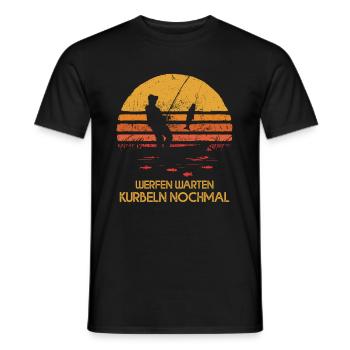Casting, waiting, cranking again, anglers, fishermen - Men's T-Shirt - black - Front - AI Model Male 178 light (178cm)