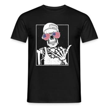 Skeleton US Flag Rock Hand Halloween Rock Music - Men's T-Shirt - black - Front - AI Model Male 178 light (178cm)