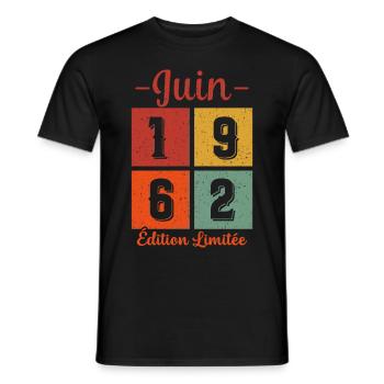 Cadeau D'anniversaire Juin 1962 Édition Limitée - T-shirt homme - noir - Devant - AI Model Male 178 light (178cm)