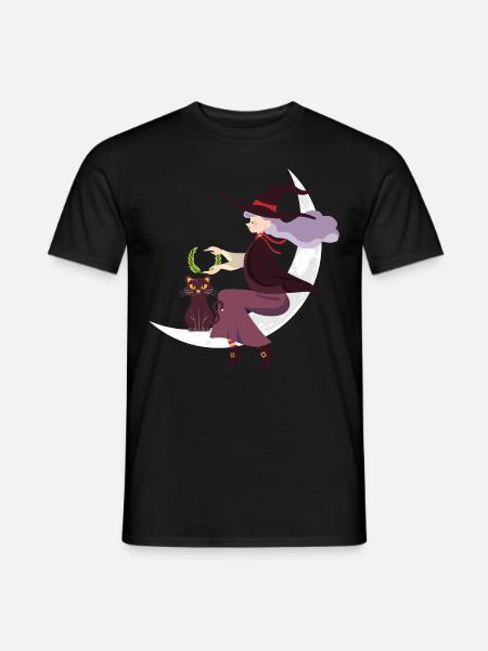 Sorcière chat d’Halloween - T-shirt homme - noir
