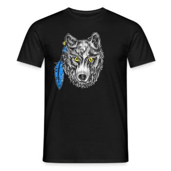 Gray wolf with yellow eyes and earring - Men's T-Shirt - black - Front - AI Model Male 178 light (178cm)