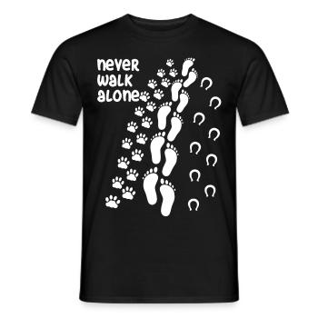 Never Walk Alone - chien, homme, cheval promenade - T-shirt homme - noir - Devant - AI Model Male 178 light (178cm)