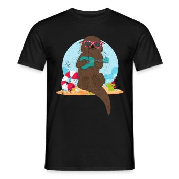 Otter plage Tshirt cadeau animal mignon furet - T-shirt homme - noir - Devant - AI Model Male 178 light (178cm)