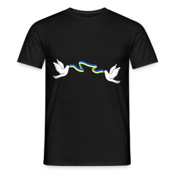 Dove Ribbon Ukraine Two Dove Biting Ukraine Flag - Männer T-Shirt - Schwarz - Vorne - AI Model Male 178 light (178cm)