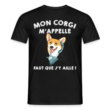 Mon Chien corgi m'appelle Cadeau Humour - T-shirt homme - noir - Devant - AI Model Male 178 light (178cm)