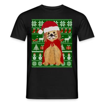 Gestrickter Hund als Weihnachtsmann Ugly Christmas - Männer T-Shirt - Schwarz - Vorne - AI Model Male 178 light (178cm)