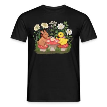 Cottagecore Aesthetics Hase Ente Teezeit - Männer T-Shirt - Schwarz - Vorne - AI Model Male 178 light (178cm)