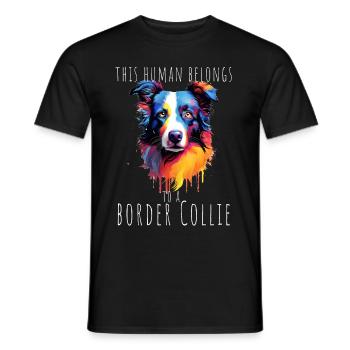 Cet humain appartient à un chien Border Collie - T-shirt homme - noir - Devant - AI Model Male 178 light (178cm)