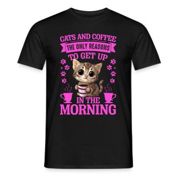 Chats et café Matin Grouch Lève-tard - T-shirt homme - noir - Devant - AI Model Male 178 light (178cm)