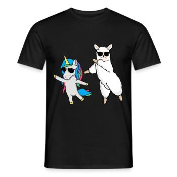 Dabbendes Lama mit Einhorn und Sonnenbrillen - Männer T-Shirt - Schwarz - Vorne - AI Model Male 178 light (178cm)