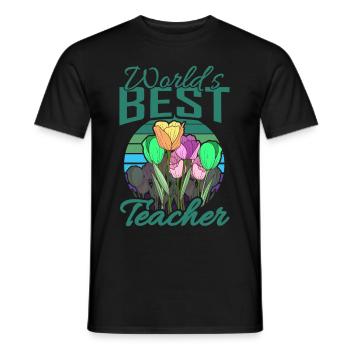 Meilleur professeur du monde avec un cadeau d'école de fleurs - T-shirt homme - noir - Devant - AI Model Male 178 light (178cm)