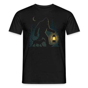 Yeti Bigfoot walks dog - Men's T-Shirt - black - Front - AI Model Male 178 light (178cm)