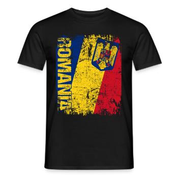 Romania Rumänien Flagge große Fahne Retro Vintage - Männer T-Shirt - Schwarz - Vorne - AI Model Male 178 light (178cm)